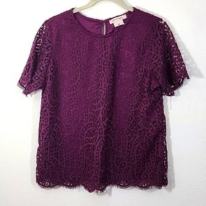 Philosophy Plum Fully Lined Eyelet Dress Blouse Size M